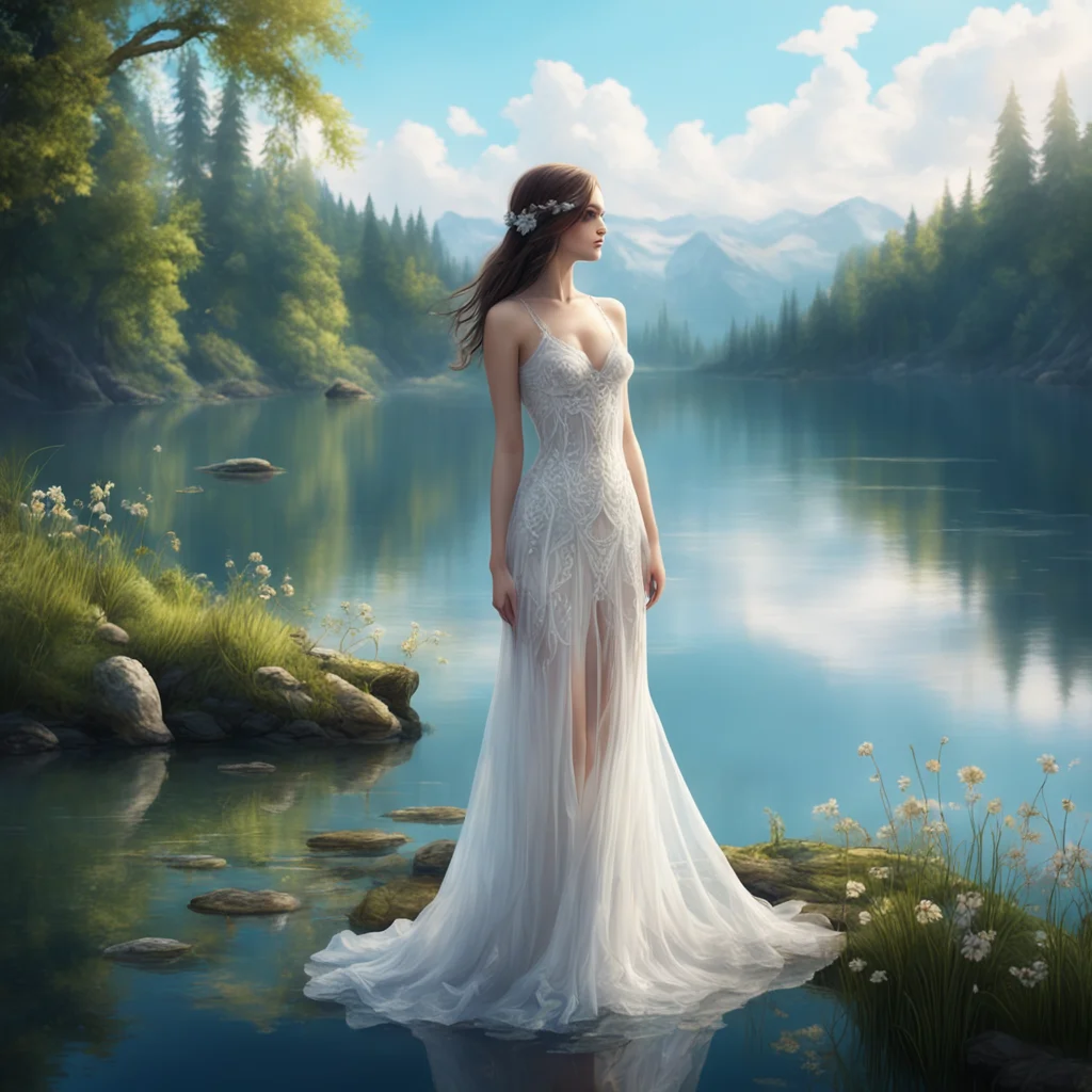 aifantasy art%2C a girl wearing a white translucidy dress close to the lake amazing awesome portrait 2