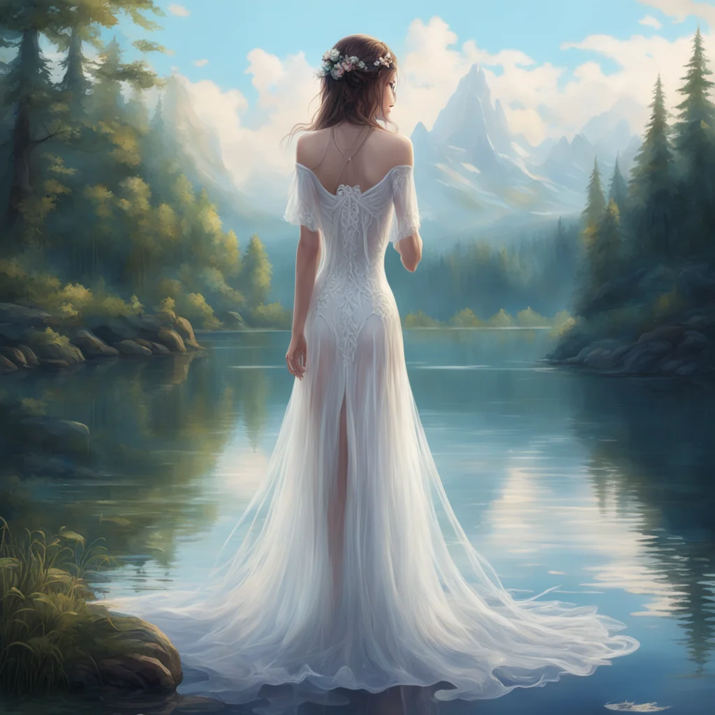 aifantasy art%2C a girl wearing a white translucidy dress close to the lake good looking trending fantastic 1