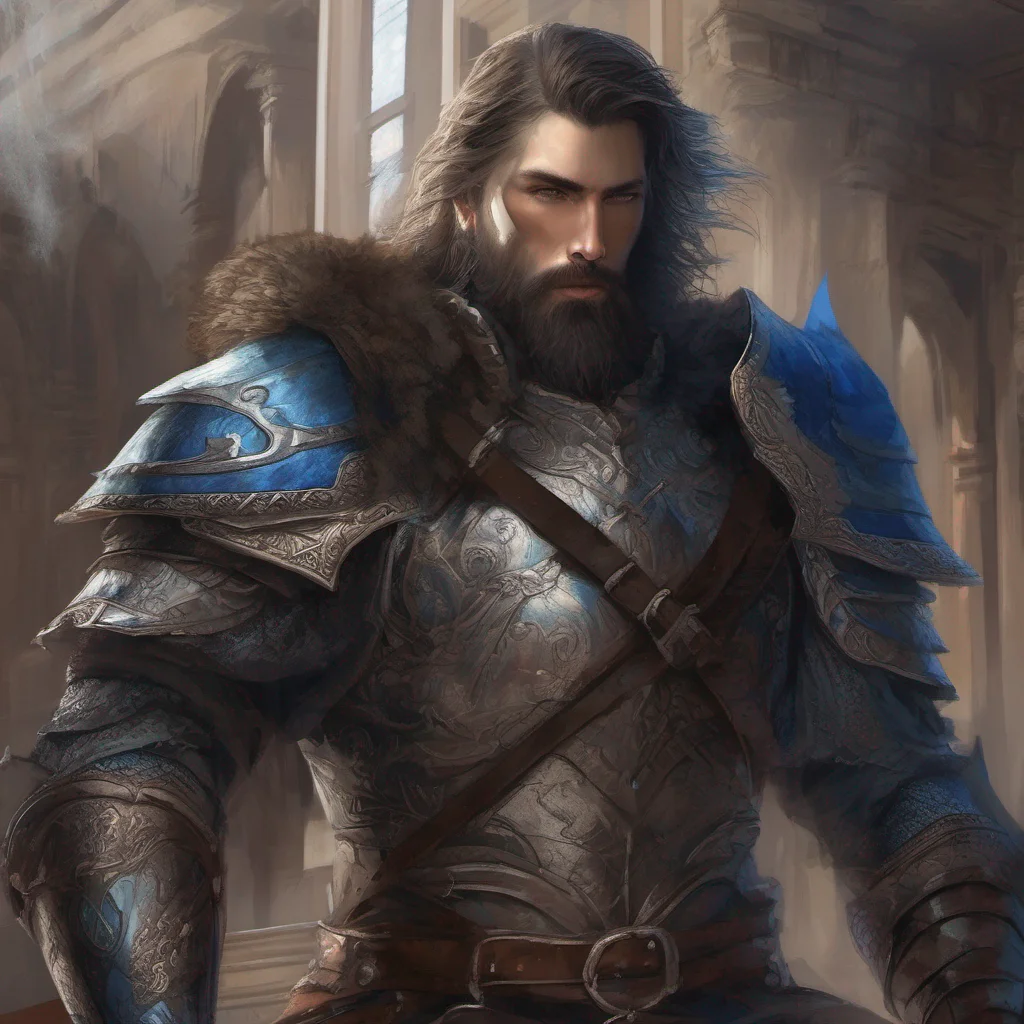 fantasy art beauty grace bearded man dark hair armor sword blue eyes good looking trending fantastic 1