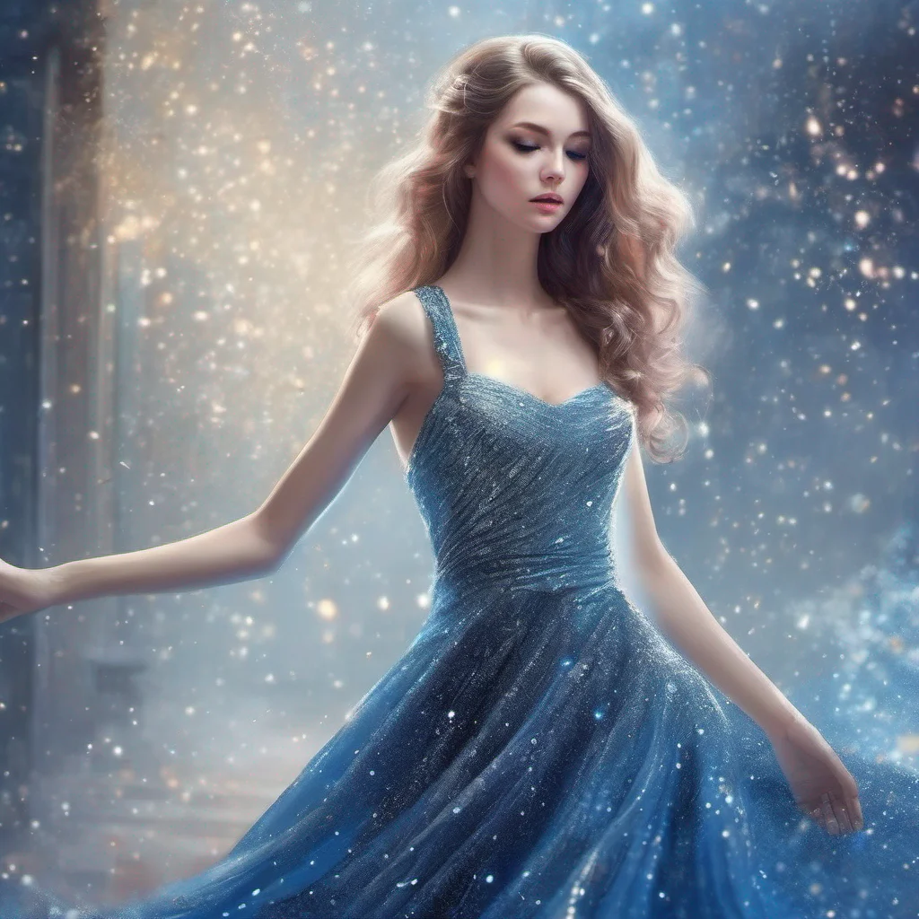 fantasy art beauty grace sparkle glitter shimmer blue dress