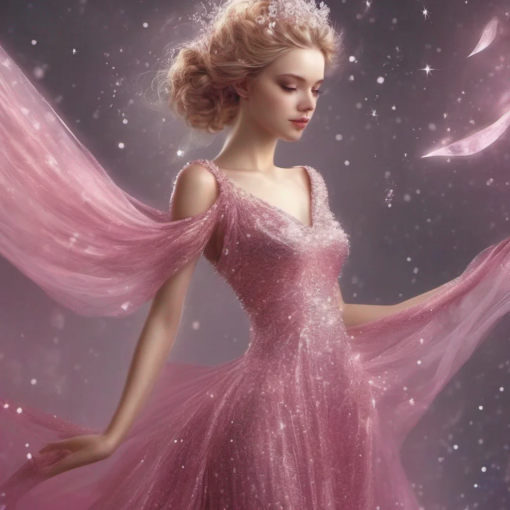 fantasy art beauty grace sparkle glitter shimmer pink dress