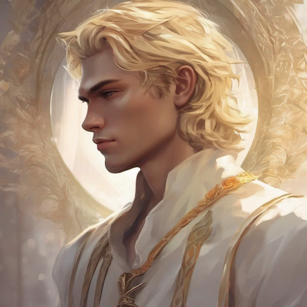 fantasy art blonde man short hair god sun king beauty grace