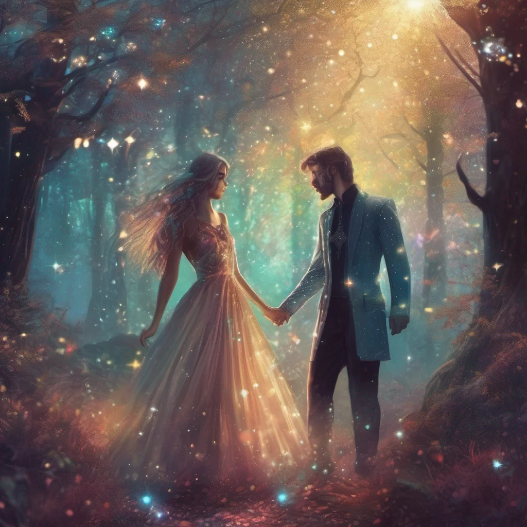 aifantasy art couple sparkle glitter shimmer forest 