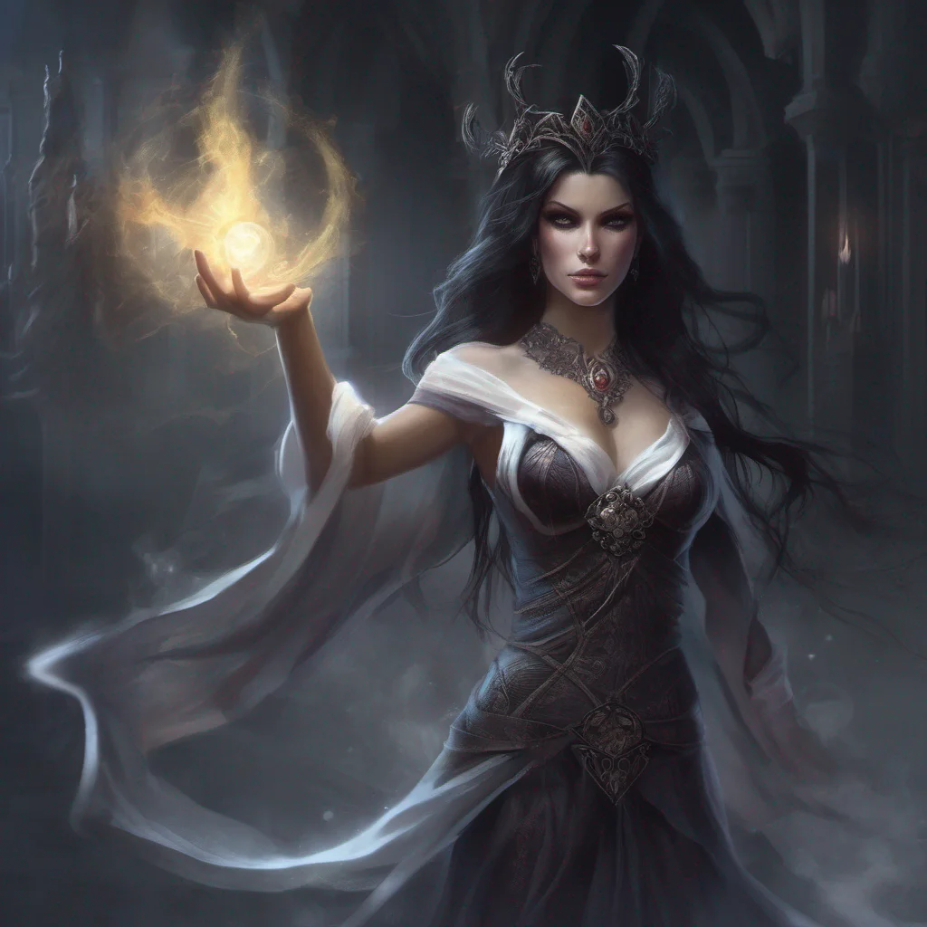 aifantasy art dark hair evil princess mage magic soceress spell shadows mist