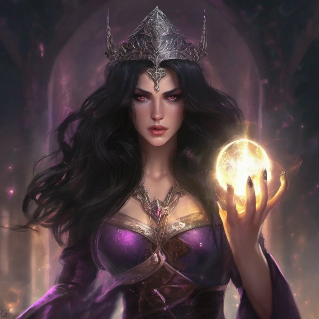 fantasy art dark hair evil princess mage magic soceress spell