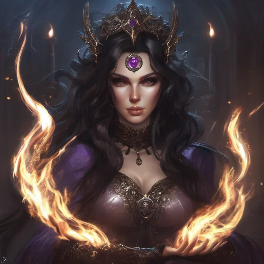 aifantasy art dark hair seductive evil princess mage magic soceress confident engaging wow artstation art 3