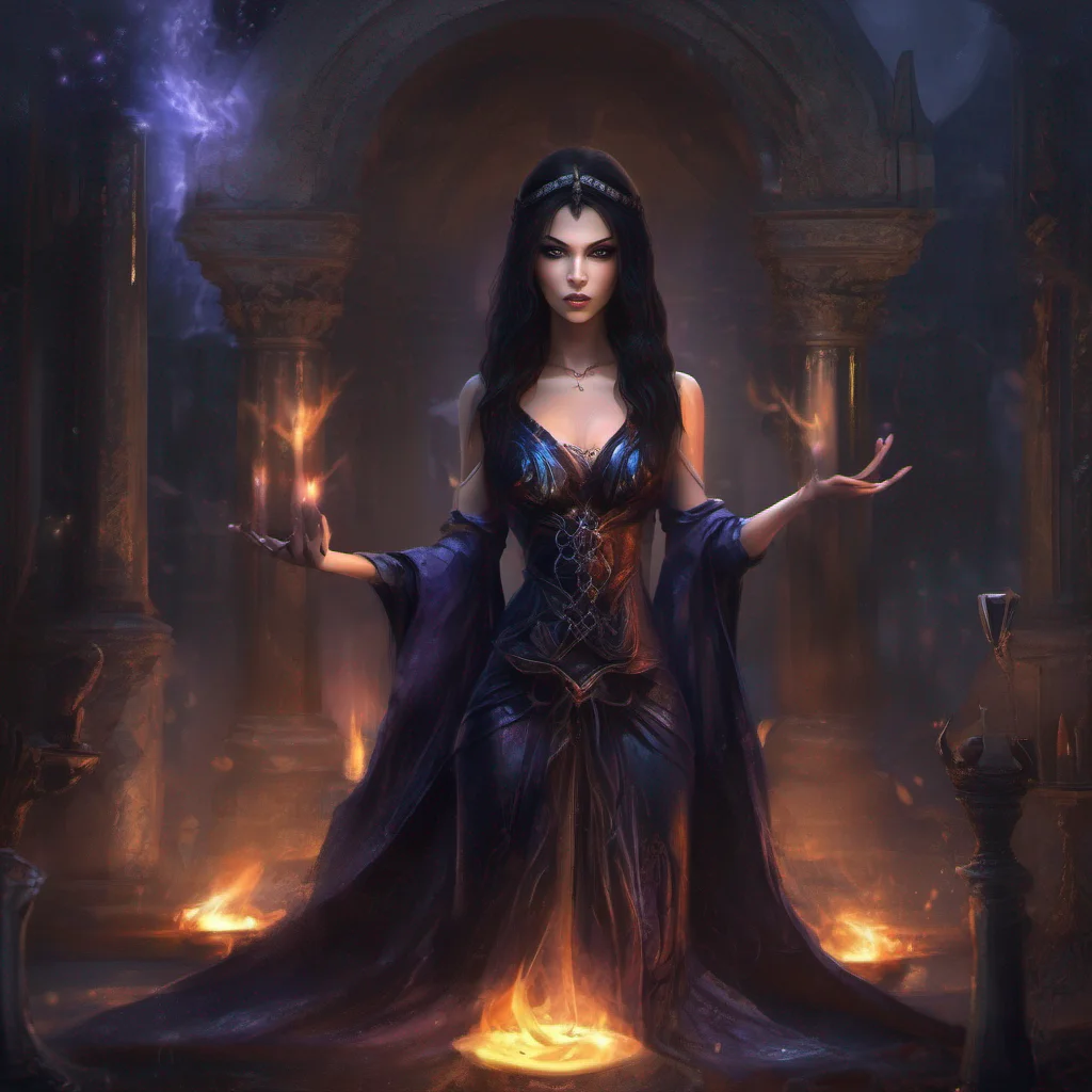 fantasy art dark hair seductive evil princess mage magic soceress night  confident engaging wow artstation art 3