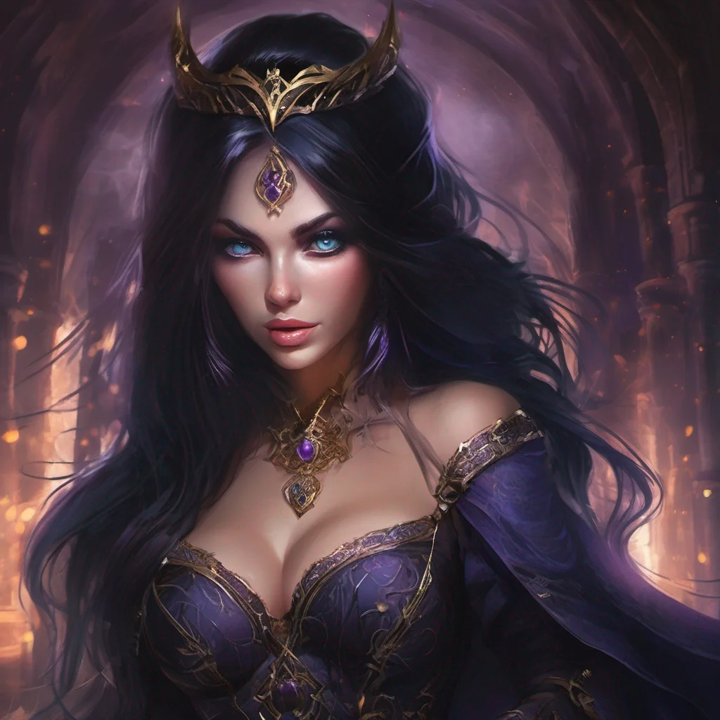 fantasy art dark hair seductive evil princess mage magic soceress night 