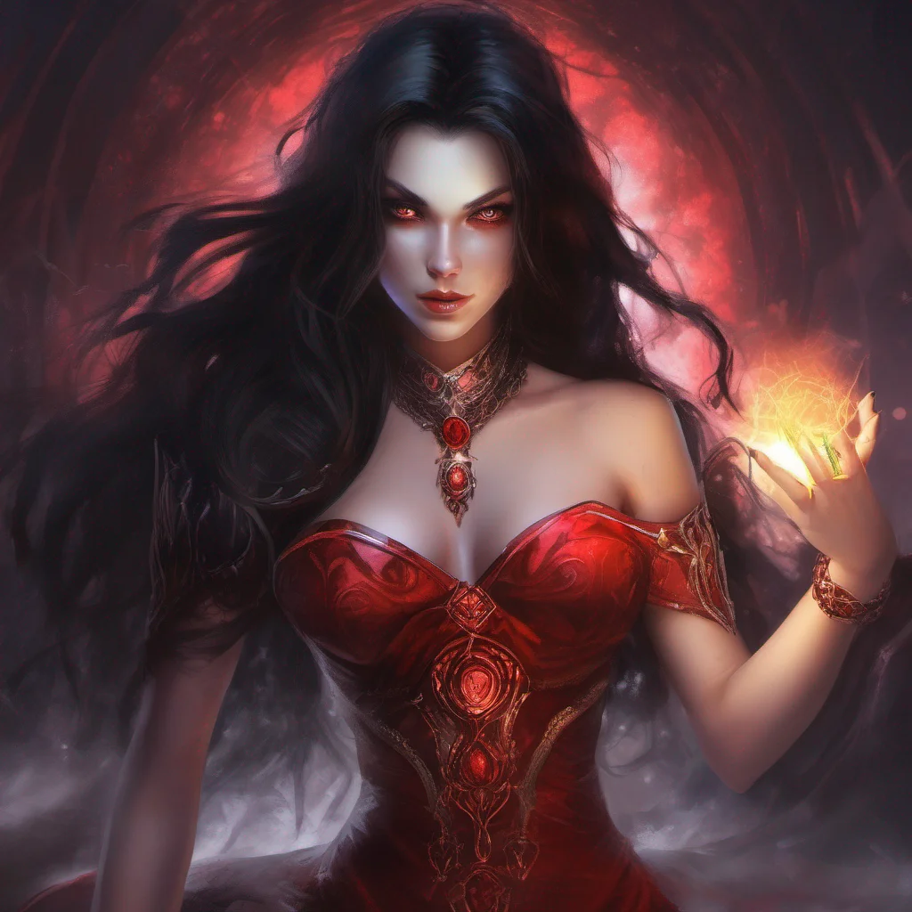 aifantasy art dark hair seductive evil princess mage magic soceress red amazing awesome portrait 2