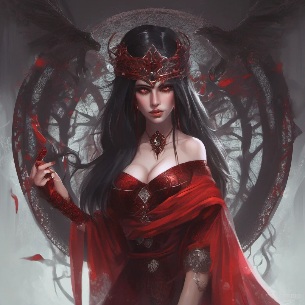 fantasy art dark hair seductive evil princess mage magic soceress red confident engaging wow artstation art 3