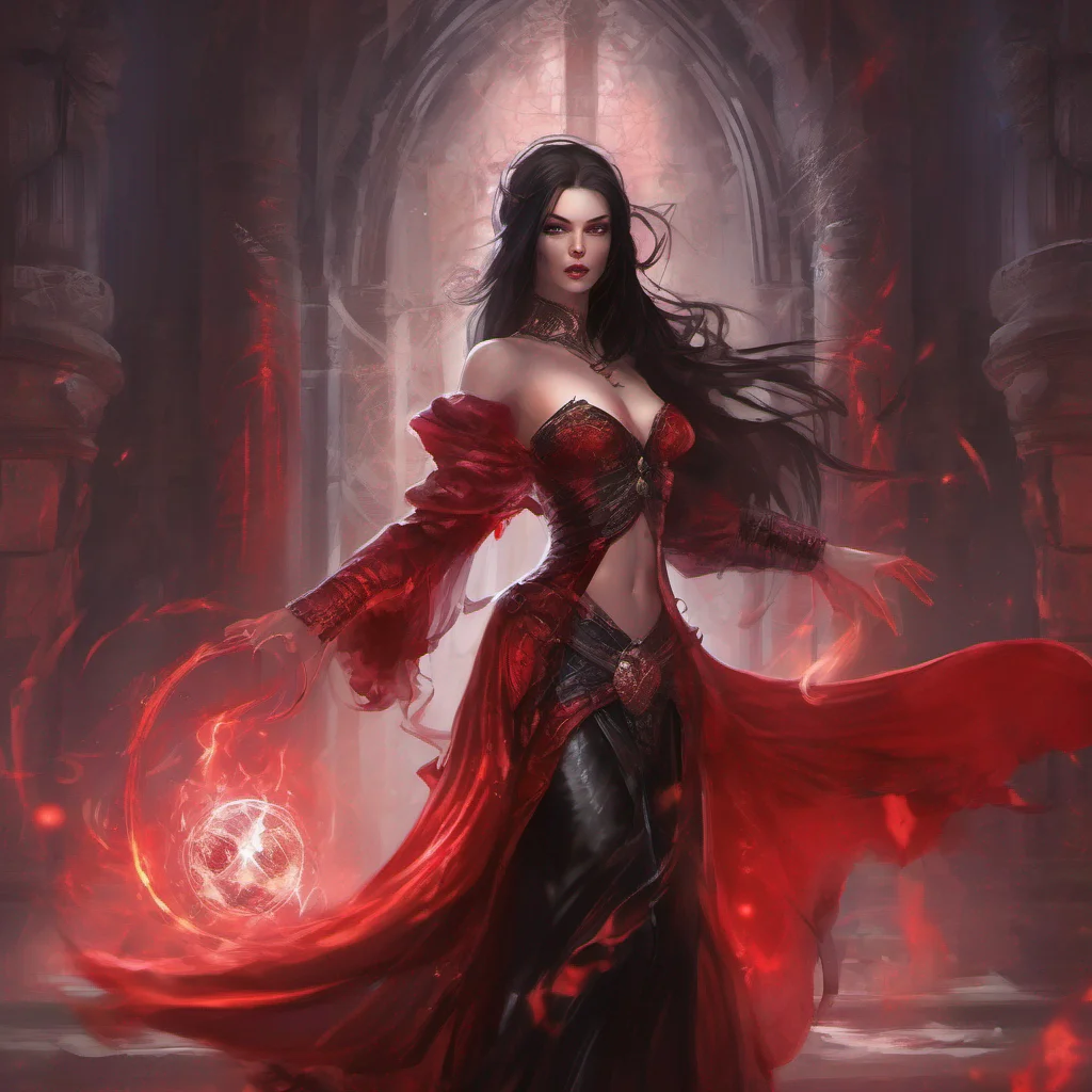 fantasy art dark hair seductive evil princess mage magic soceress red