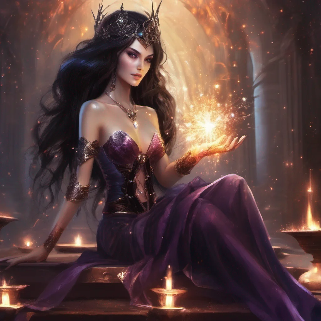 fantasy art dark hair seductive evil princess mage magic soceress sparkle amazing awesome portrait 2