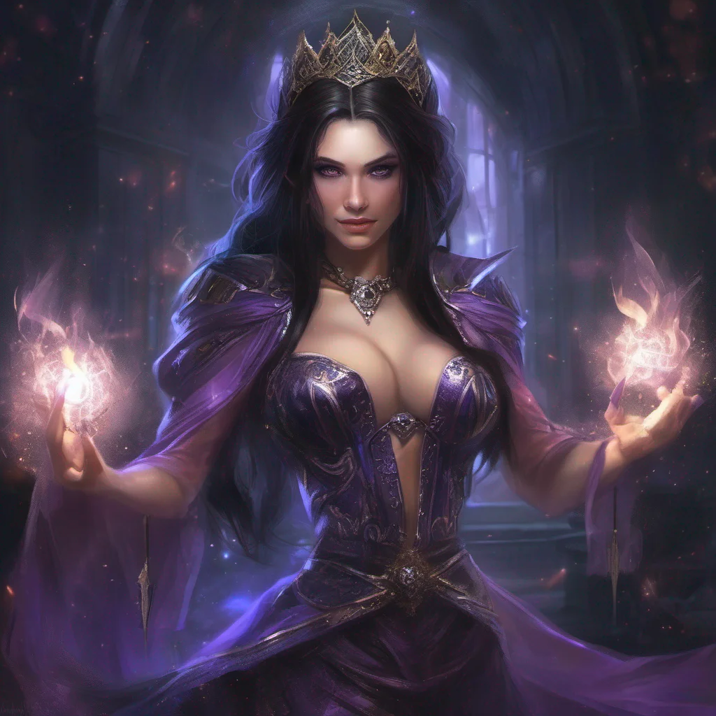 aifantasy art dark hair seductive evil princess mage magic soceress sparkle confident engaging wow artstation art 3