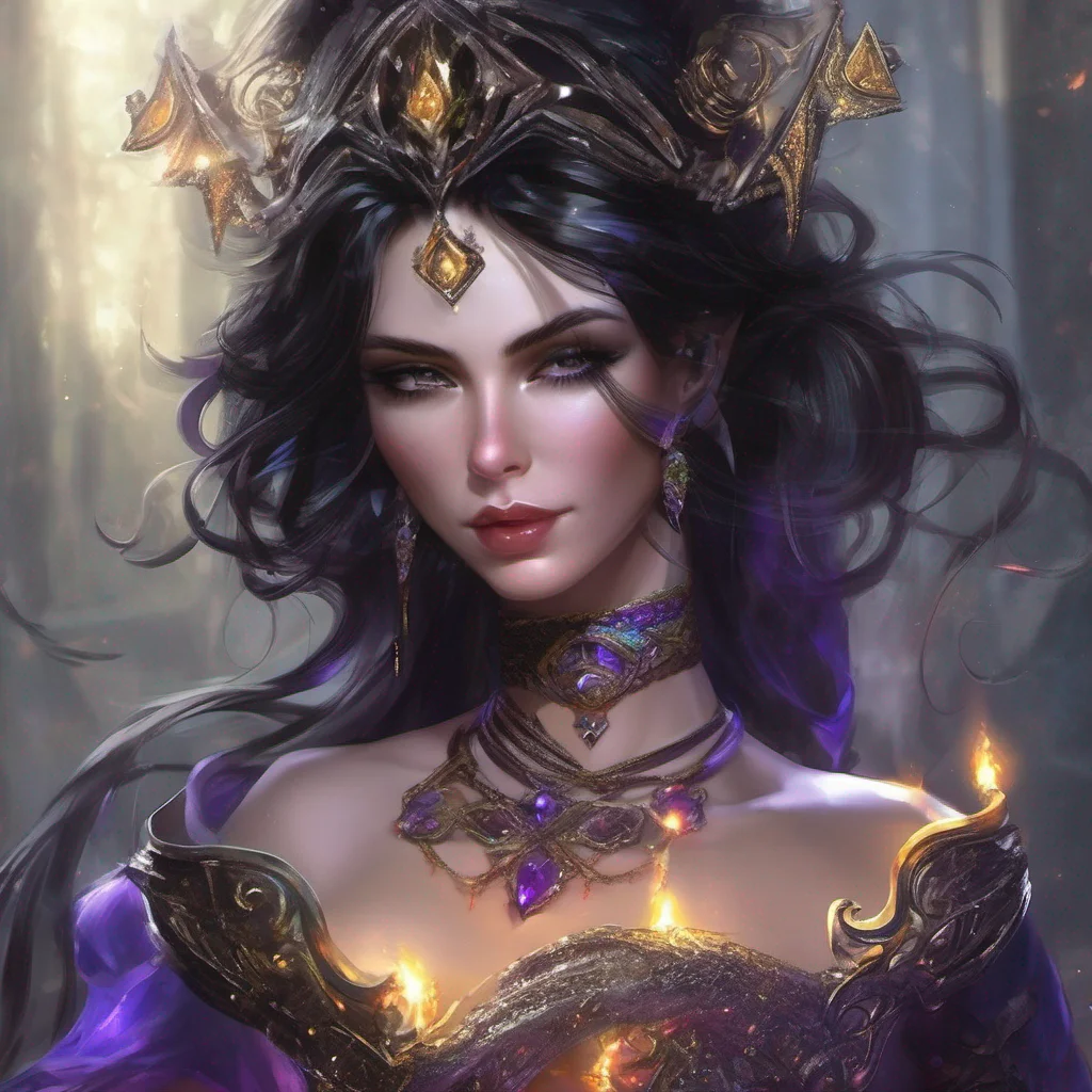 aifantasy art dark hair seductive evil princess mage magic soceress sparkle