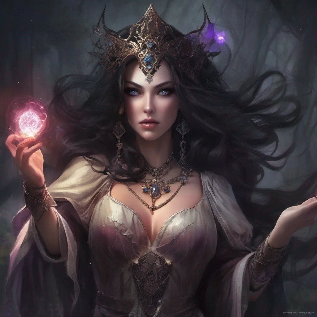fantasy art dark hair seductive evil princess mage magic soceress spell confident engaging wow artstation art 3