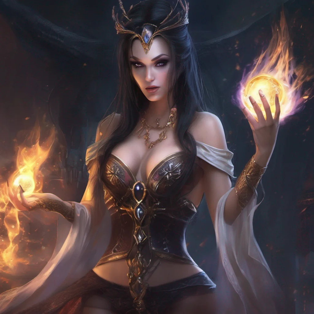 aifantasy art dark hair seductive evil princess mage magic soceress spell good looking trending fantastic 1