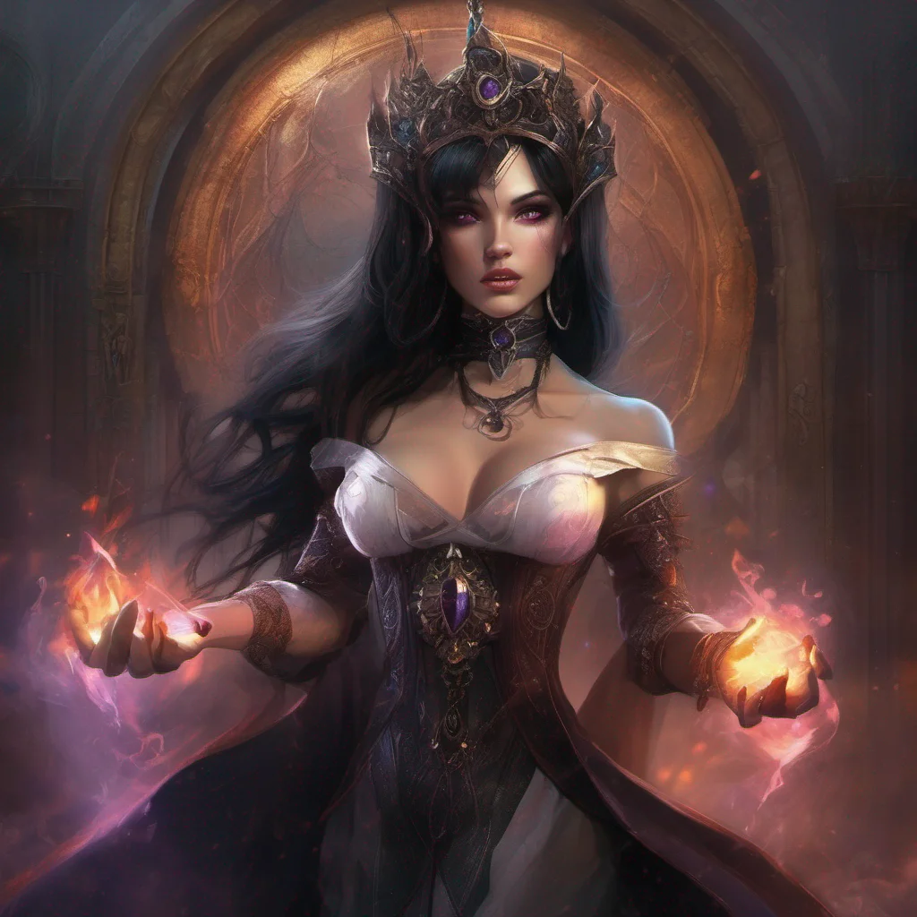 fantasy art dark hair seductive evil princess mage magic soceress spell