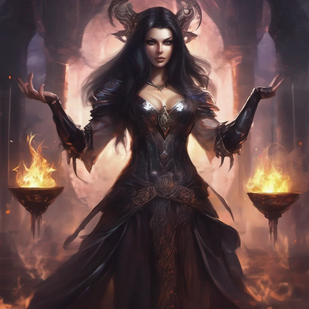 aifantasy art dark hair seductive evil princess mage magic soceress