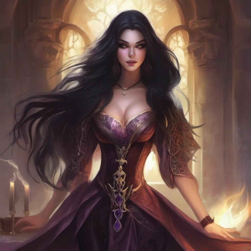 fantasy art dark hair seductive evil princess mage