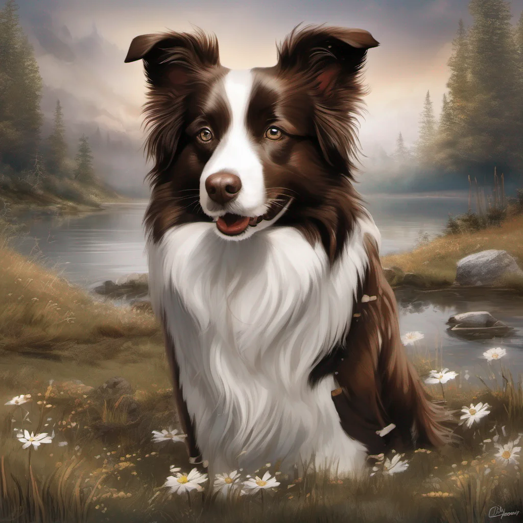 aifantasy art dog border collie brown and white amazing awesome portrait 2