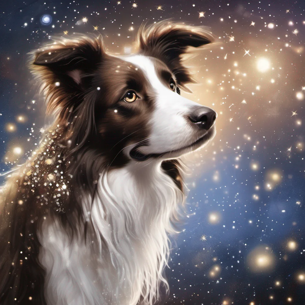 aifantasy art dog border collie brown and white magical sparkle glitter amazing awesome portrait 2