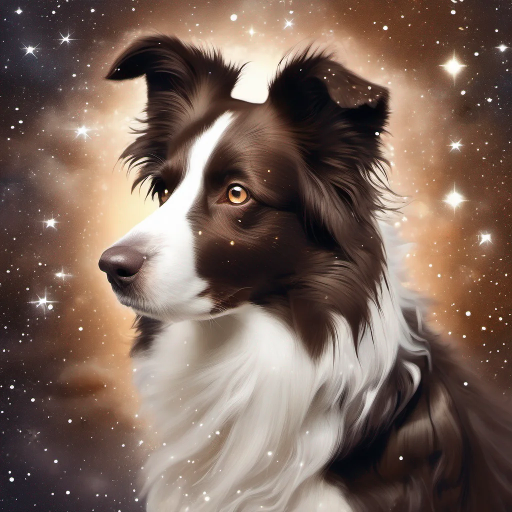 aifantasy art dog border collie brown and white magical sparkle glitter celestial stars good looking trending fantastic 1