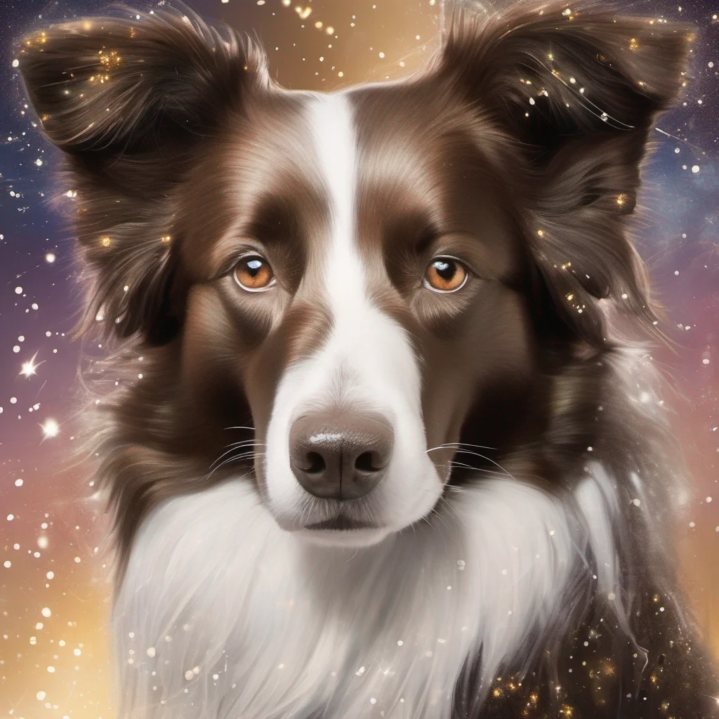 fantasy art dog border collie brown and white magical sparkle glitter confident engaging wow artstation art 3