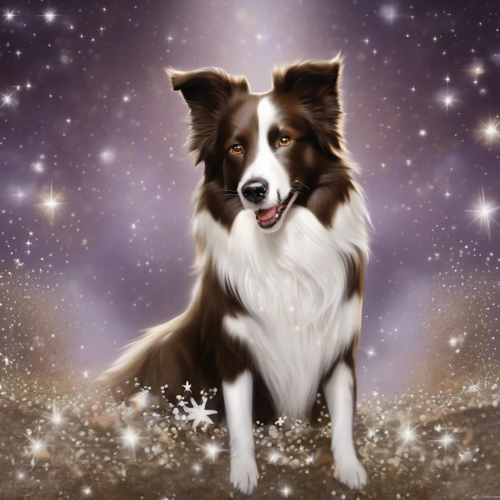 fantasy art dog border collie brown and white magical sparkle glitter