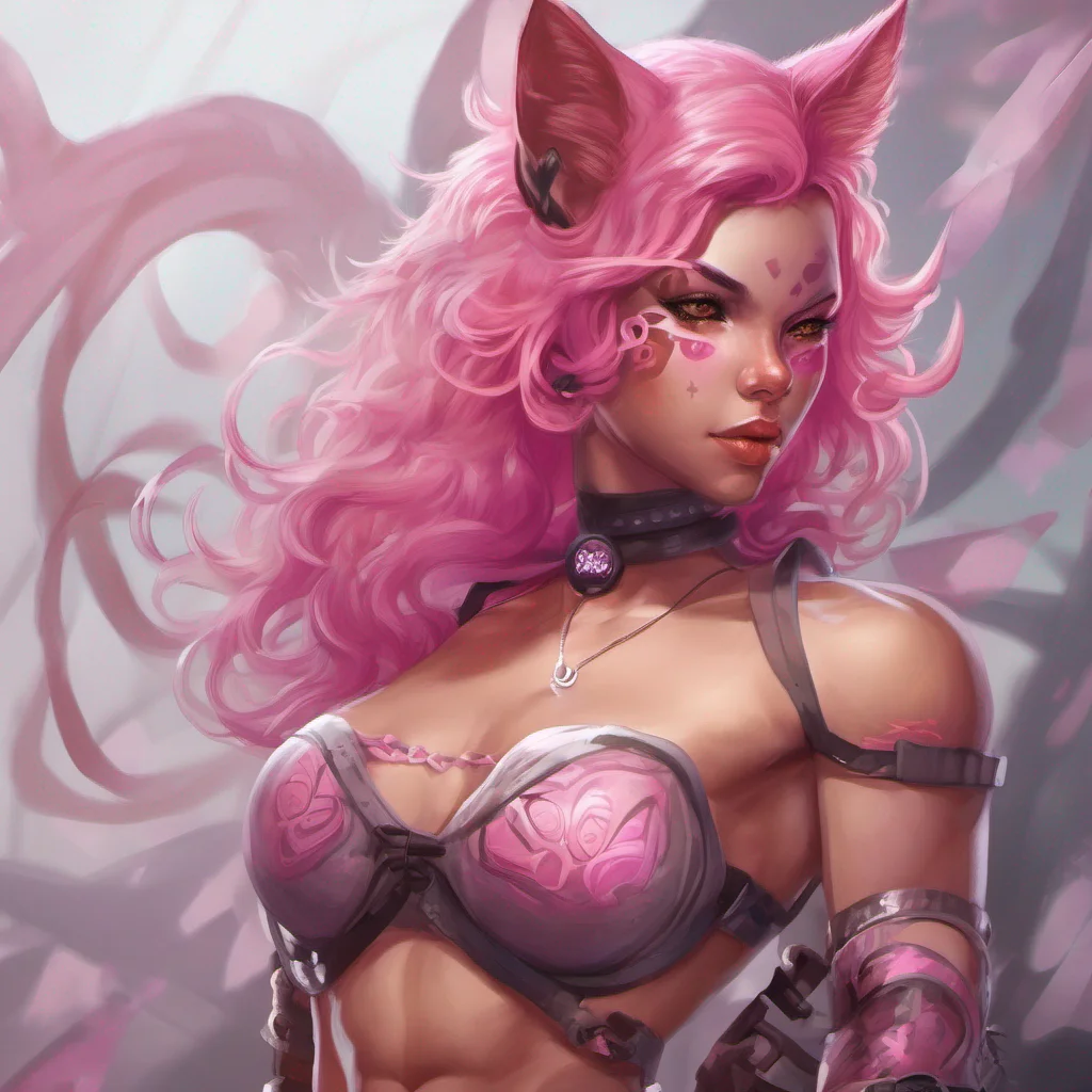 fantasy art fantasy art feminine muscular catgirl with pink hair