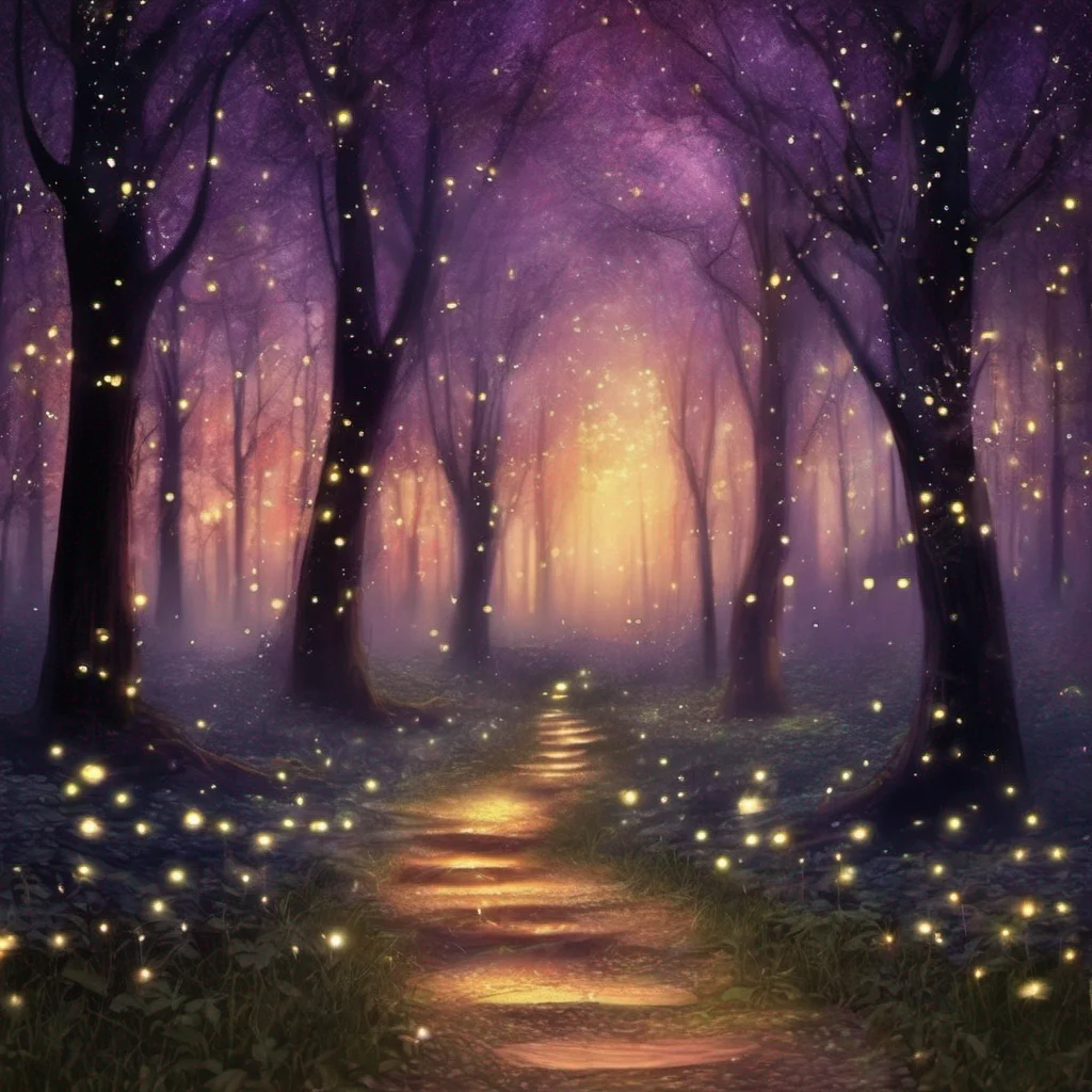 aifantasy art forest fireflies trees glitter sparkle pathway confident engaging wow artstation art 3