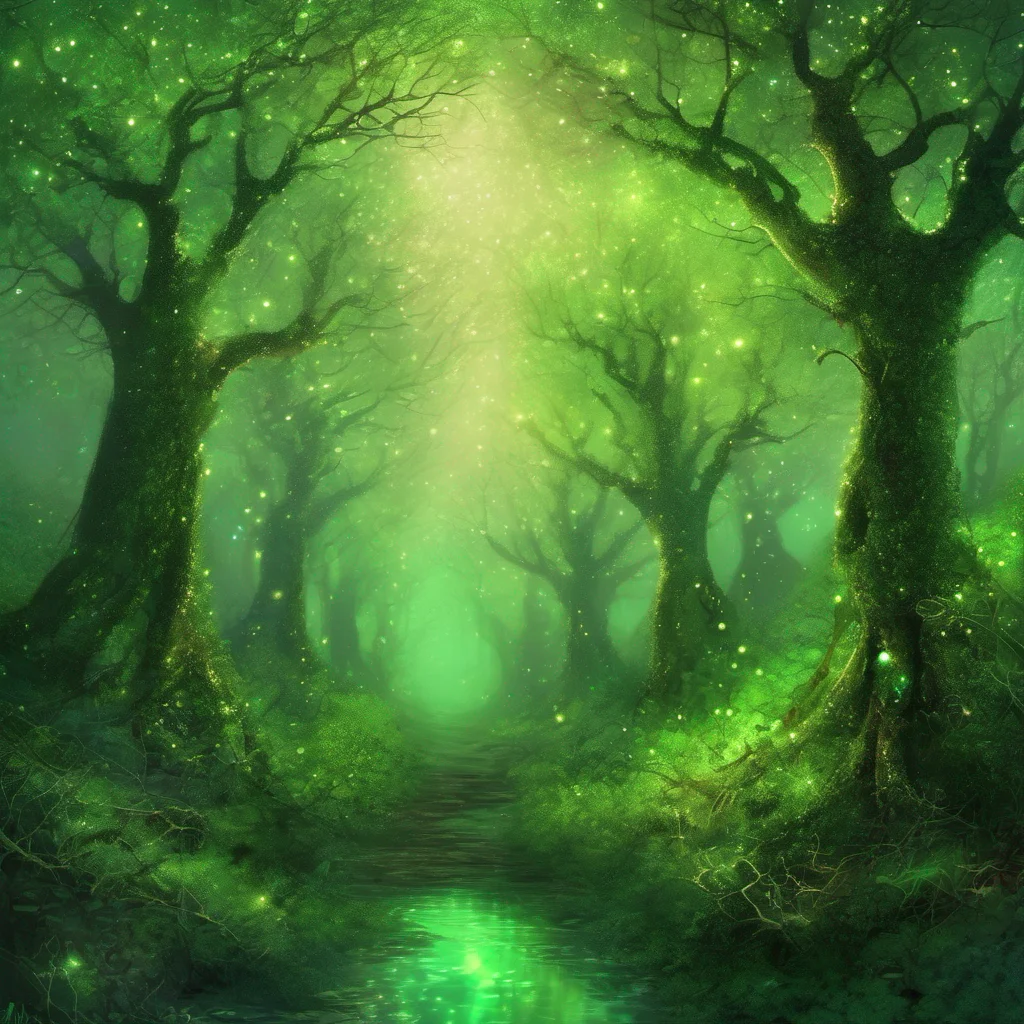 aifantasy art forest trees glitter sparkle green