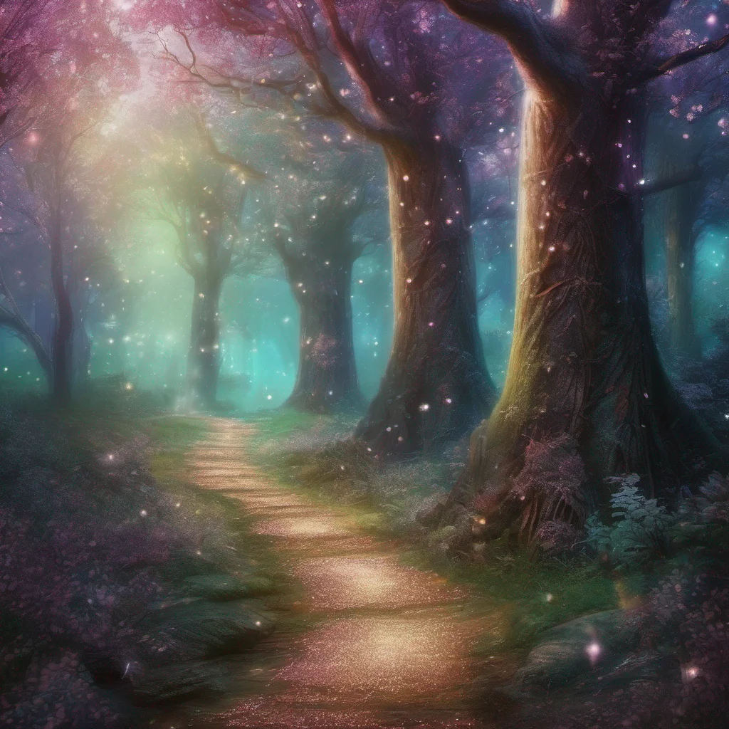 aifantasy art forest trees glitter sparkle pathway