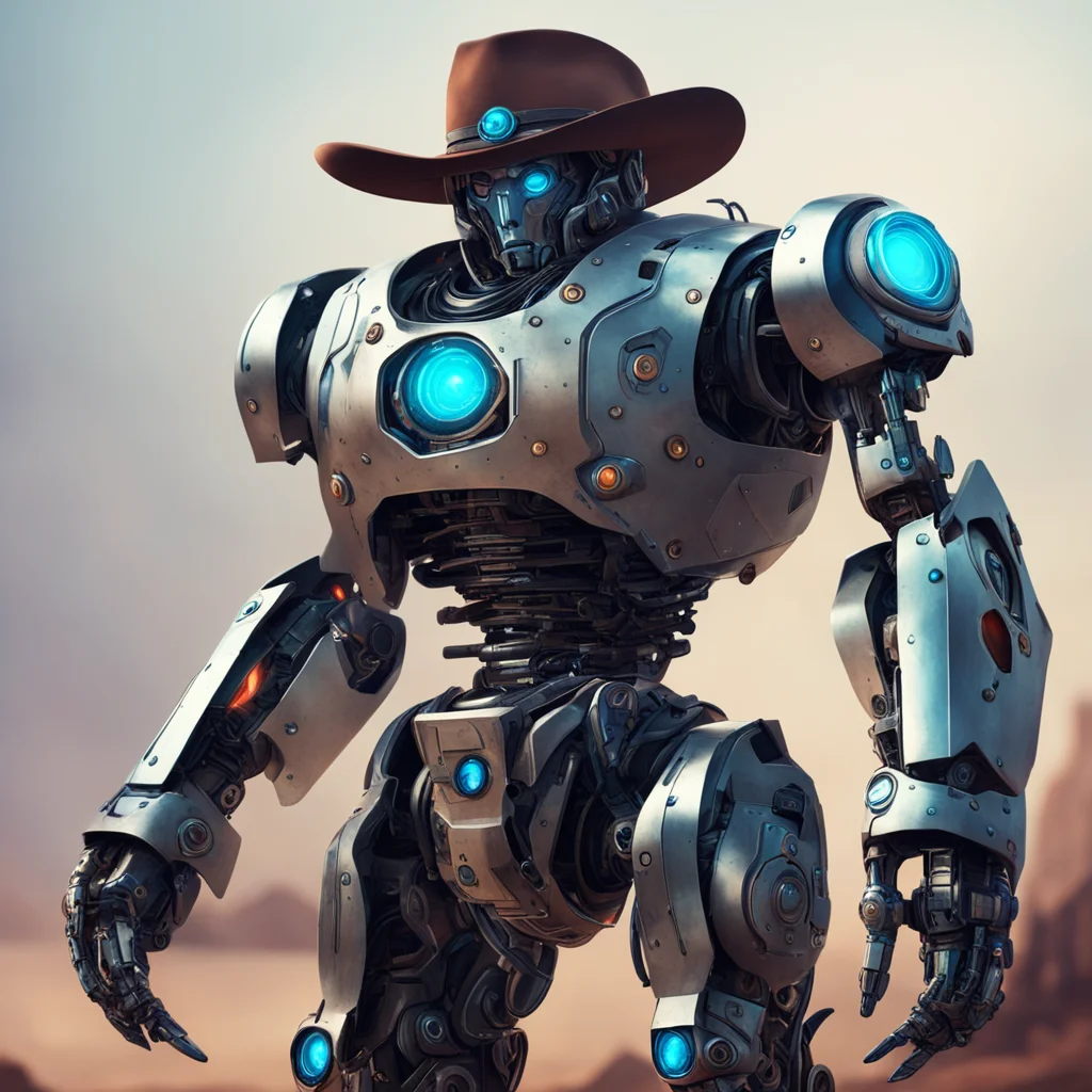 aifantasy art futuristic western robot%2C epic cinematic trending realistic robo character cowboy  confident engaging wow artstation art 3