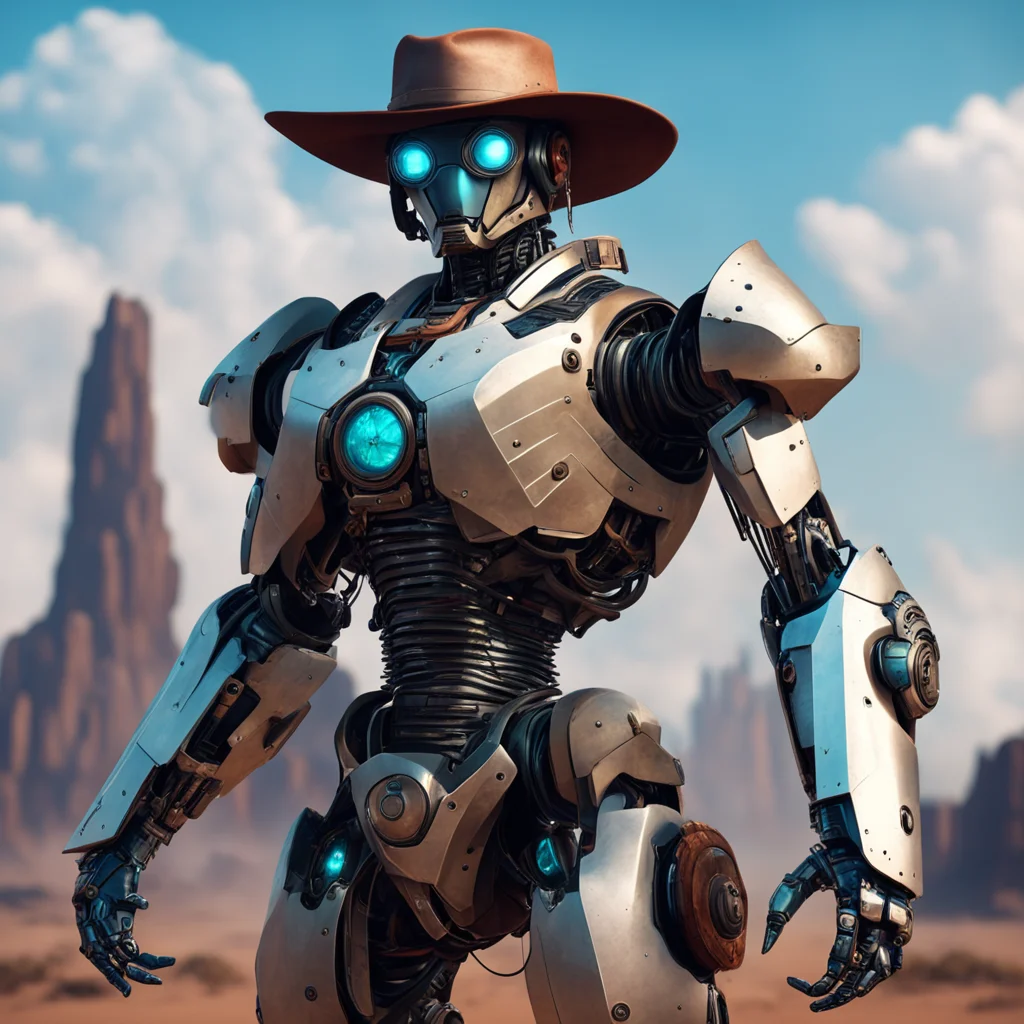 aifantasy art futuristic western robot%2C epic cinematic trending realistic robo character cowboy 