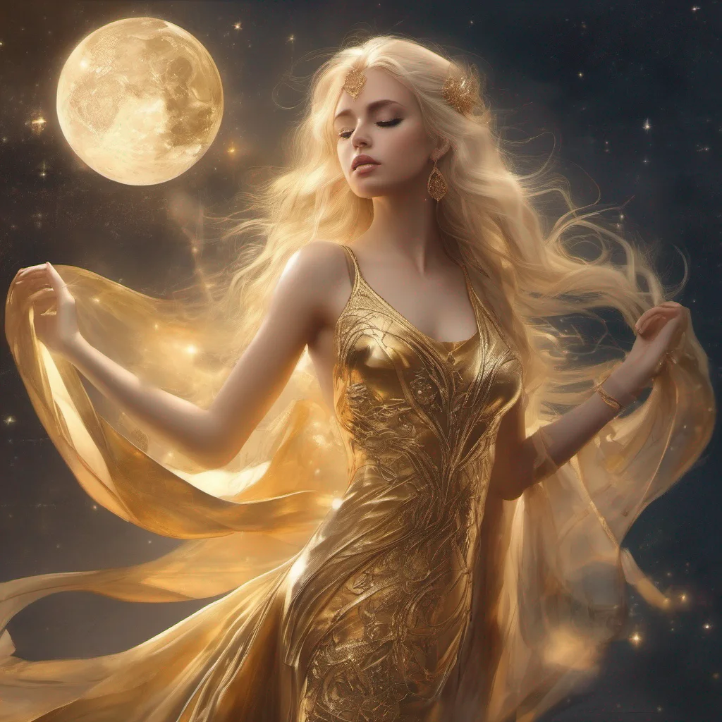 aifantasy art goddess beauty grace seductive golden dress blonde stars sun moon celestial amazing awesome portrait 2
