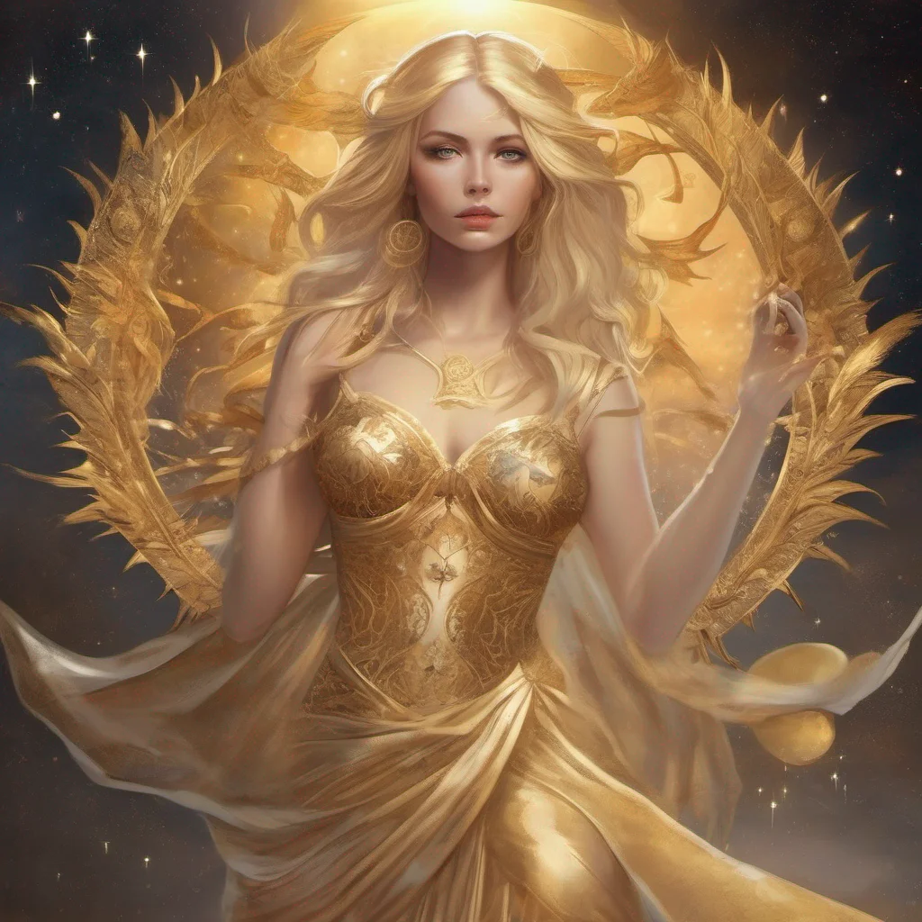 aifantasy art goddess beauty grace seductive golden dress blonde stars sun moon celestial book amazing awesome portrait 2