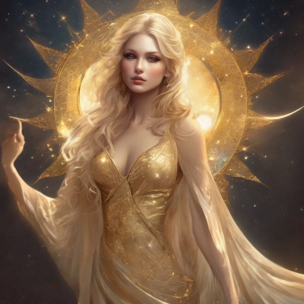 aifantasy art goddess beauty grace seductive golden dress blonde stars sun moon celestial book confident engaging wow artstation art 3