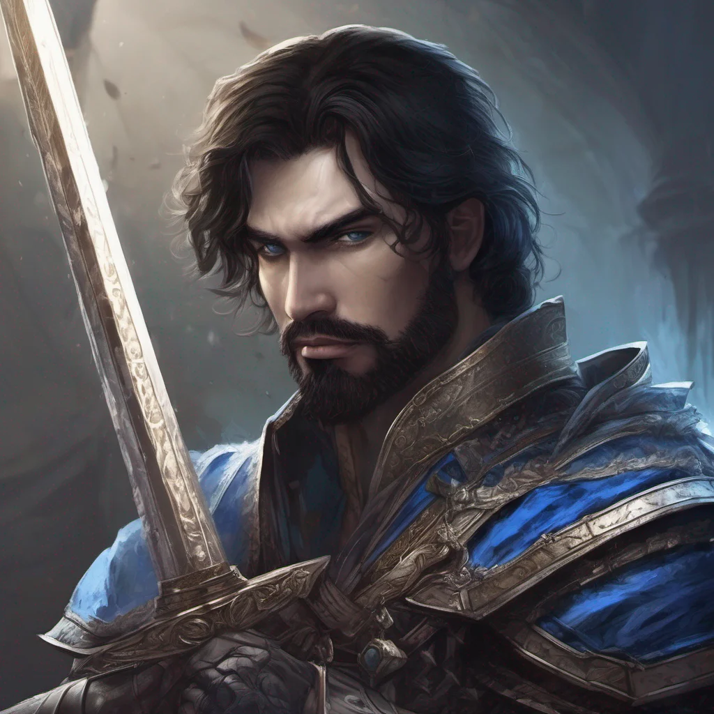 fantasy art king dark hair blue eyes short hair beard sword  amazing awesome portrait 2