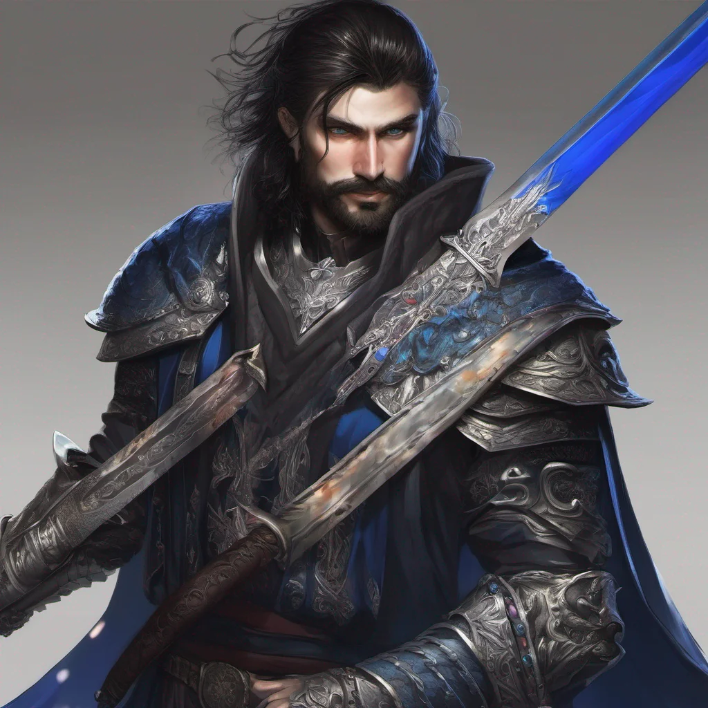 fantasy art king dark hair blue eyes short hair beard sword  good looking trending fantastic 1