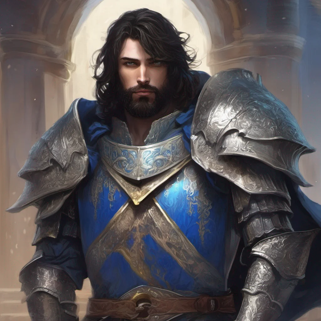 fantasy art knight king dark hair blue eyes short hair beard confident engaging wow artstation art 3