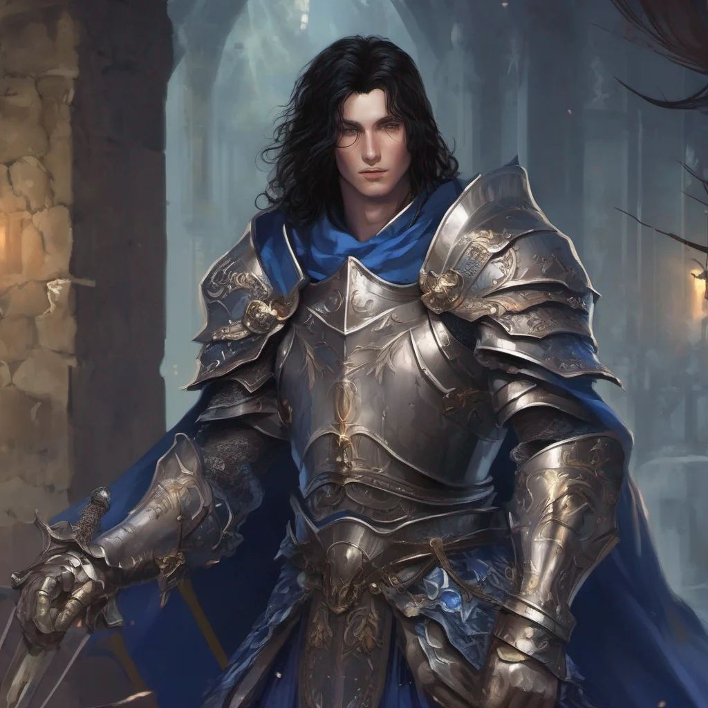 fantasy art knight king dark hair blue eyes short hair