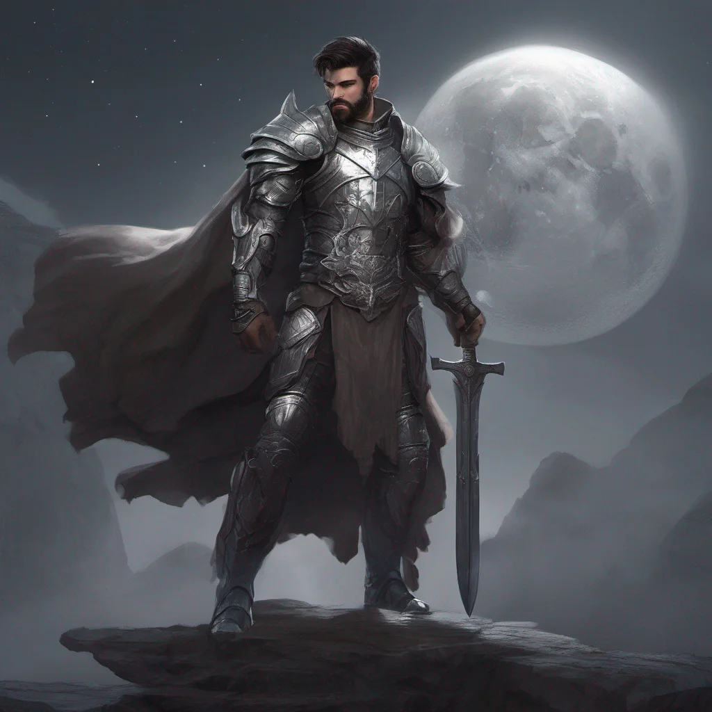 fantasy art man short dark hair beard moon silver armor amazing awesome portrait 2