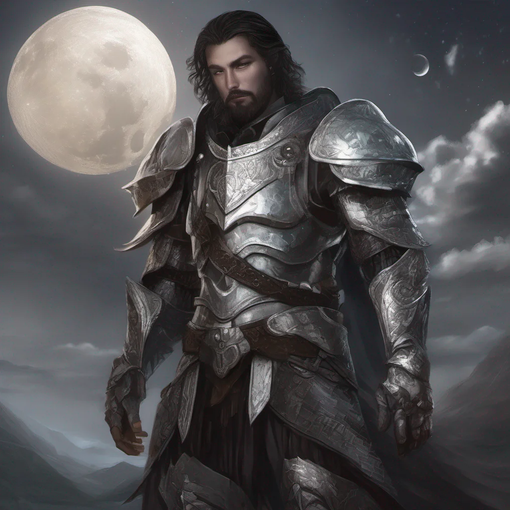 fantasy art man short dark hair beard moon silver armor good looking trending fantastic 1