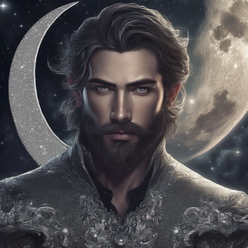 fantasy art man short dark hair beard moon silver glitter amazing awesome portrait 2