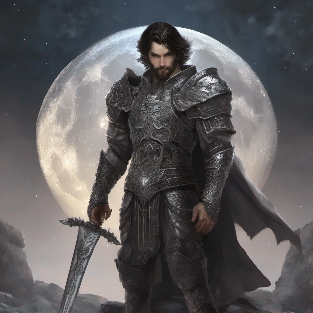fantasy art man short dark hair beard moon silver glitter armor sword good looking trending fantastic 1