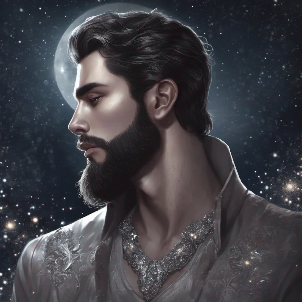fantasy art man short dark hair beard moon silver glitter good looking trending fantastic 1