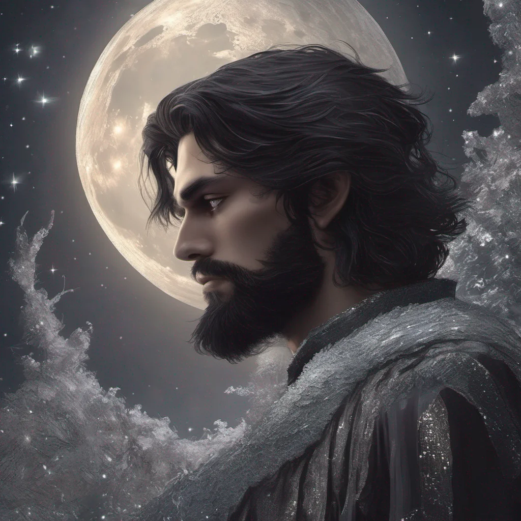 aifantasy art man short dark hair beard moon silver glitter