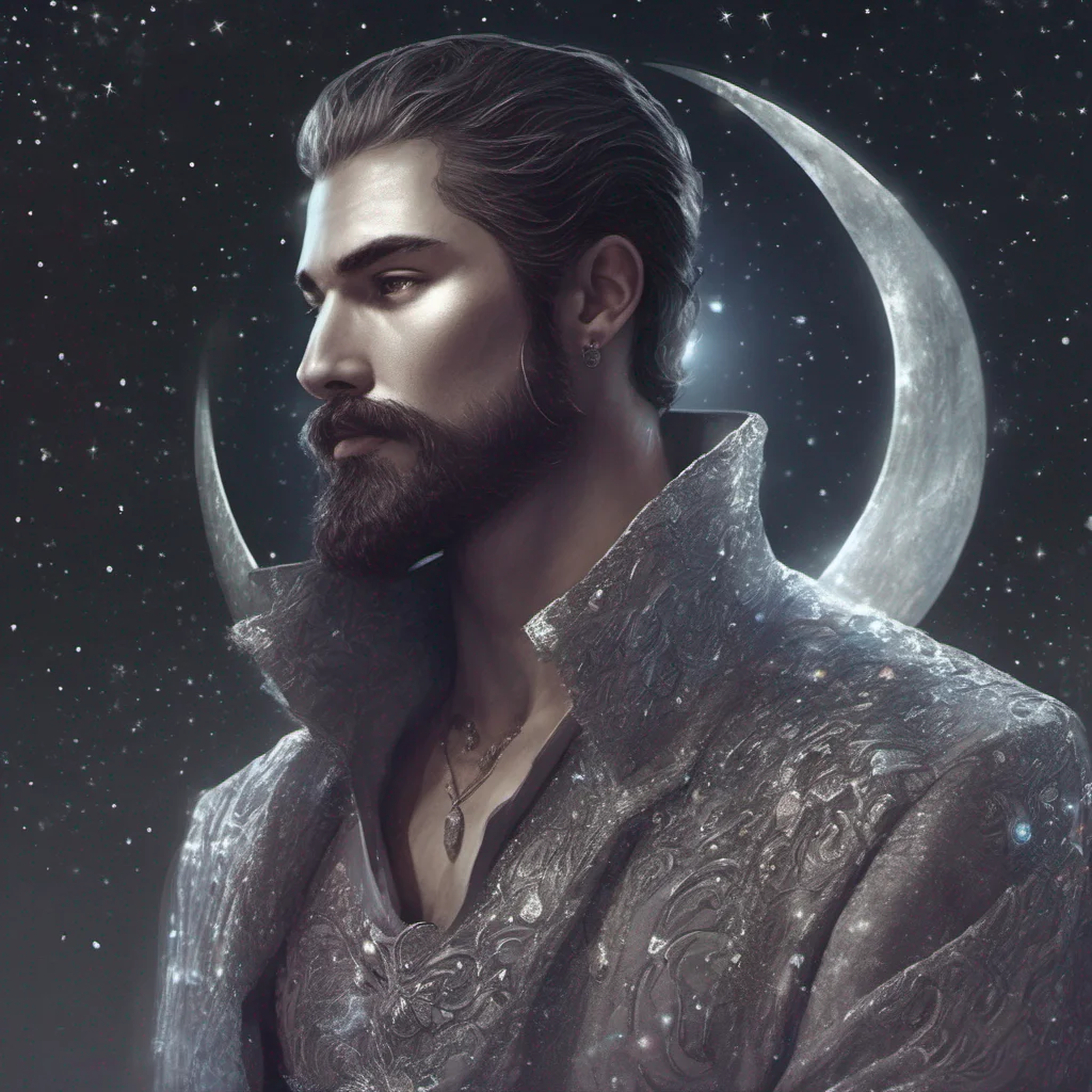 fantasy art man short dark hair beard moon silver sparkles amazing awesome portrait 2