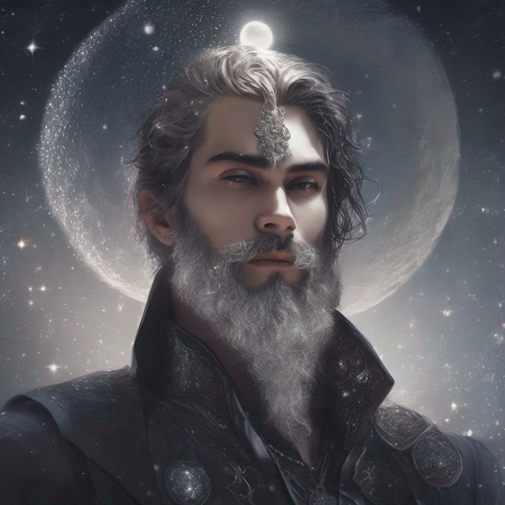 fantasy art man short dark hair beard moon silver sparkles confident engaging wow artstation art 3