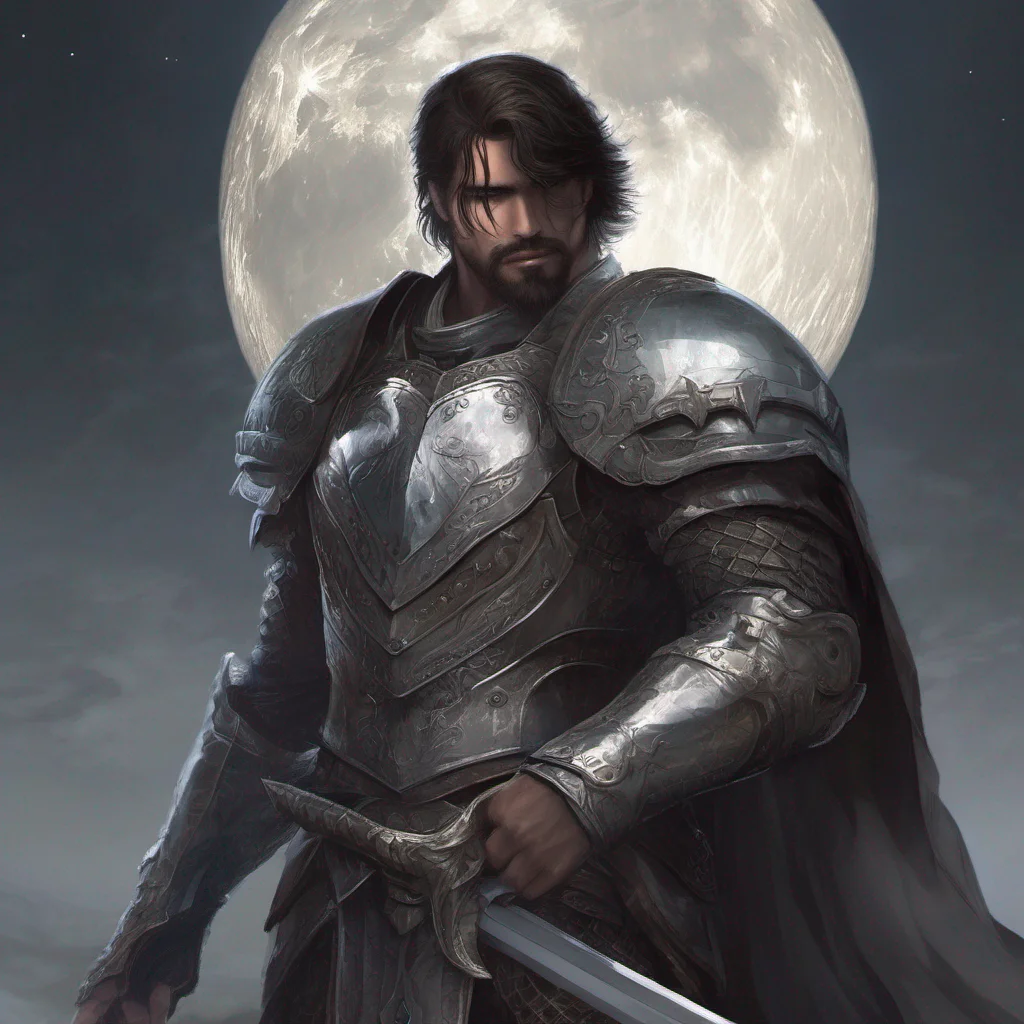 aifantasy art man short hair dark hair beard moon silver armor sword amazing awesome portrait 2